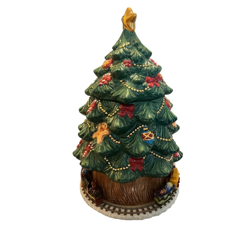 Treasure Craft Holiday Treasures Musical Motion Christmas Tree Cookie Jar Train